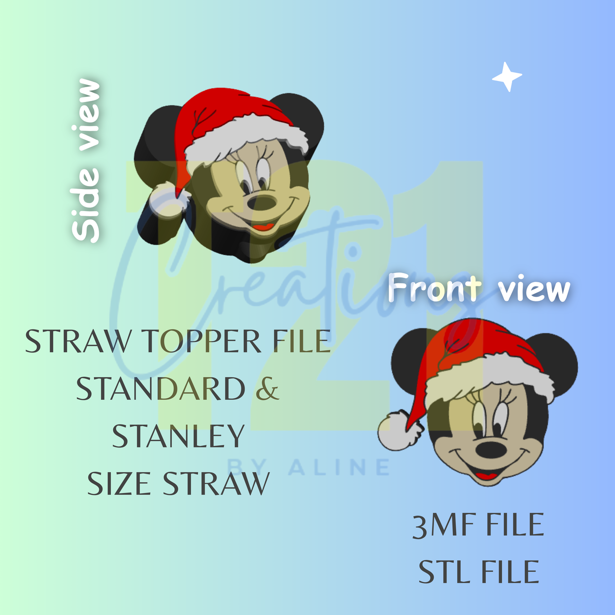 XMAS GIRL MOUSE STRAW TOPPER STL FILE