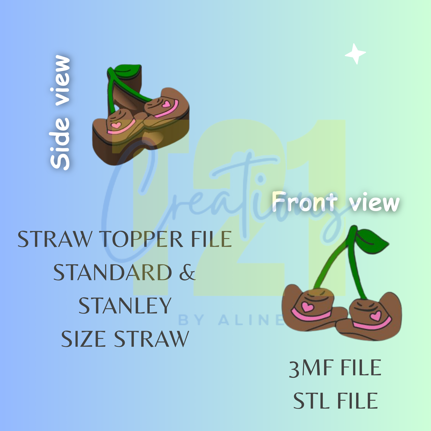 COWBOY HAT CHERRIES STRAW TOPPER STL FILE