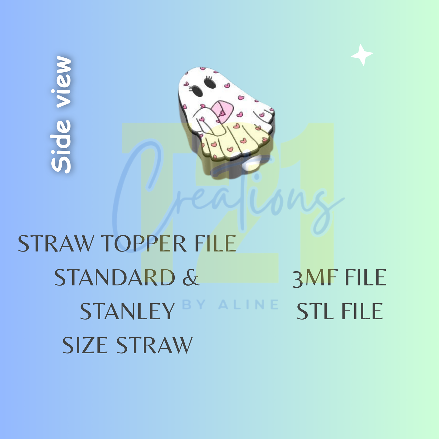 HEART GHOST STRAW TOPPER STL FILE