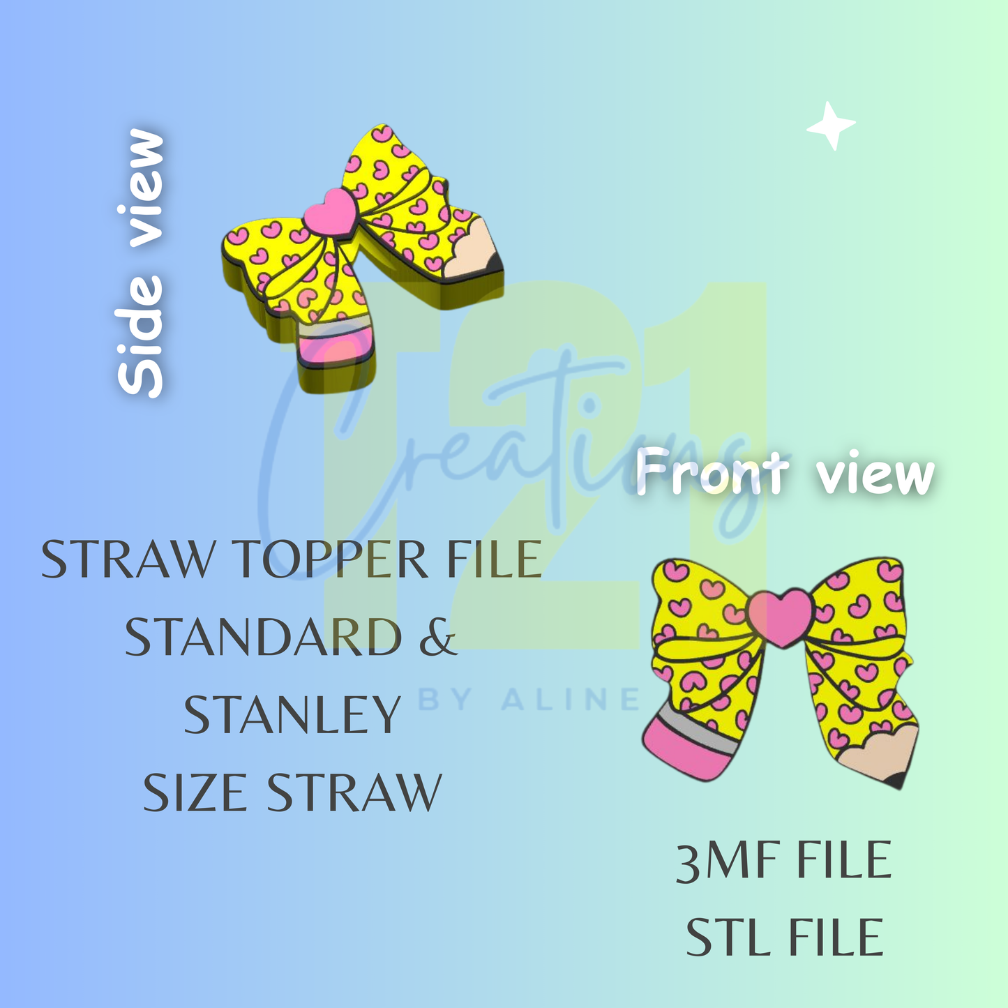 HEART TEACHER BOW STRAW TOPPER STL FILE