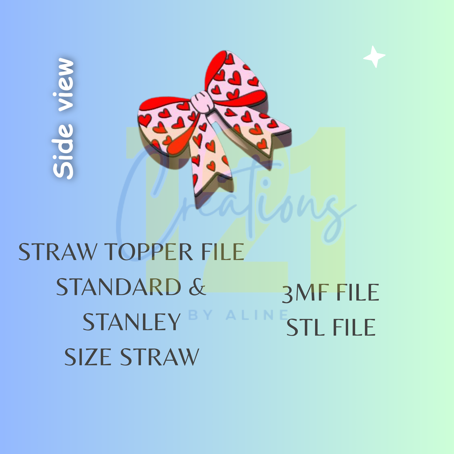 HEARTS BOW STRAW TOPPER STL FILE