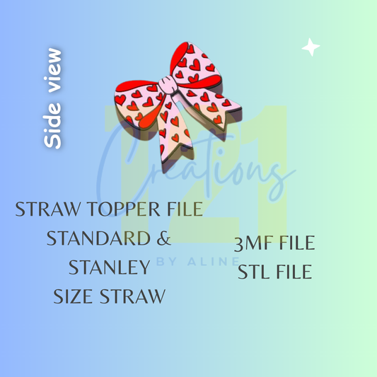 HEARTS BOW STRAW TOPPER STL FILE