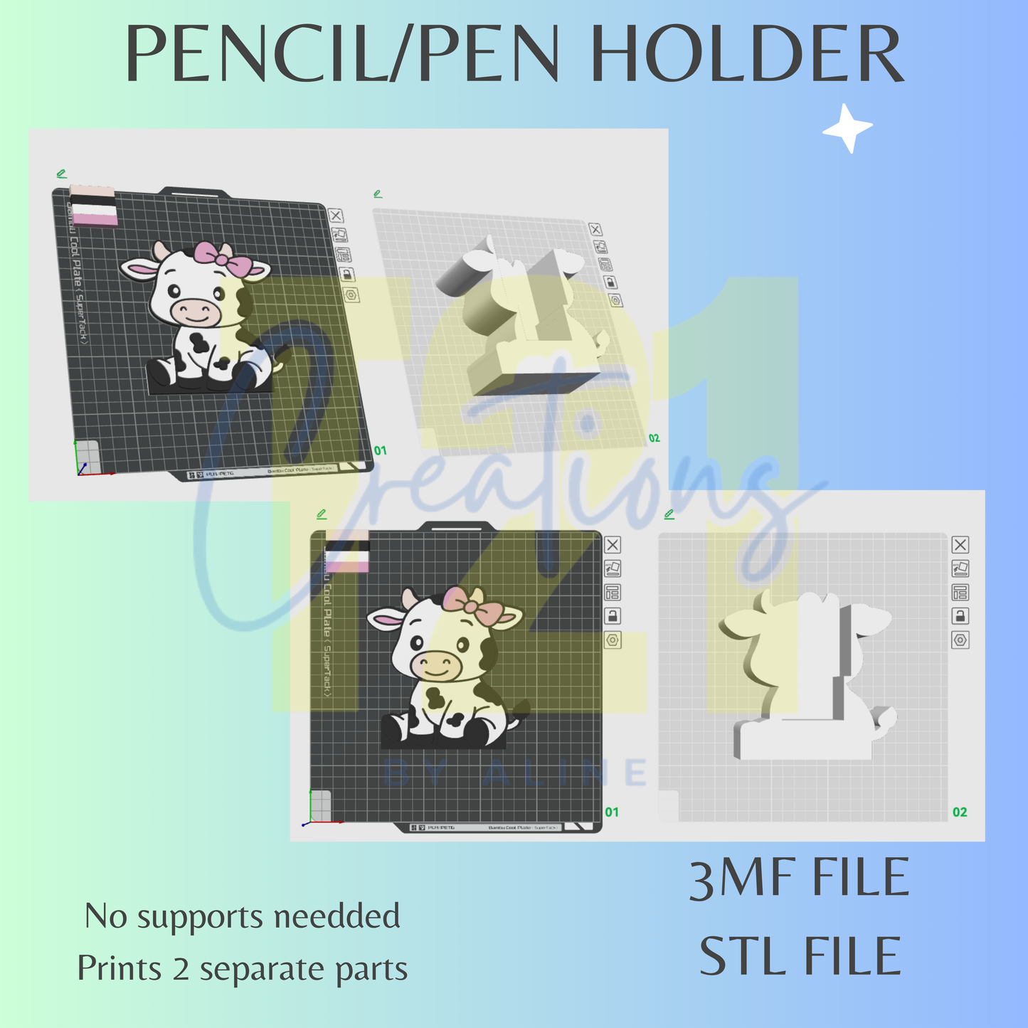 TRADITIONAL COW PENCIL HOLDER STL FILE