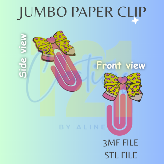 HEART PENCIL BOW JUMBO PAPER CLIP  STL FILE