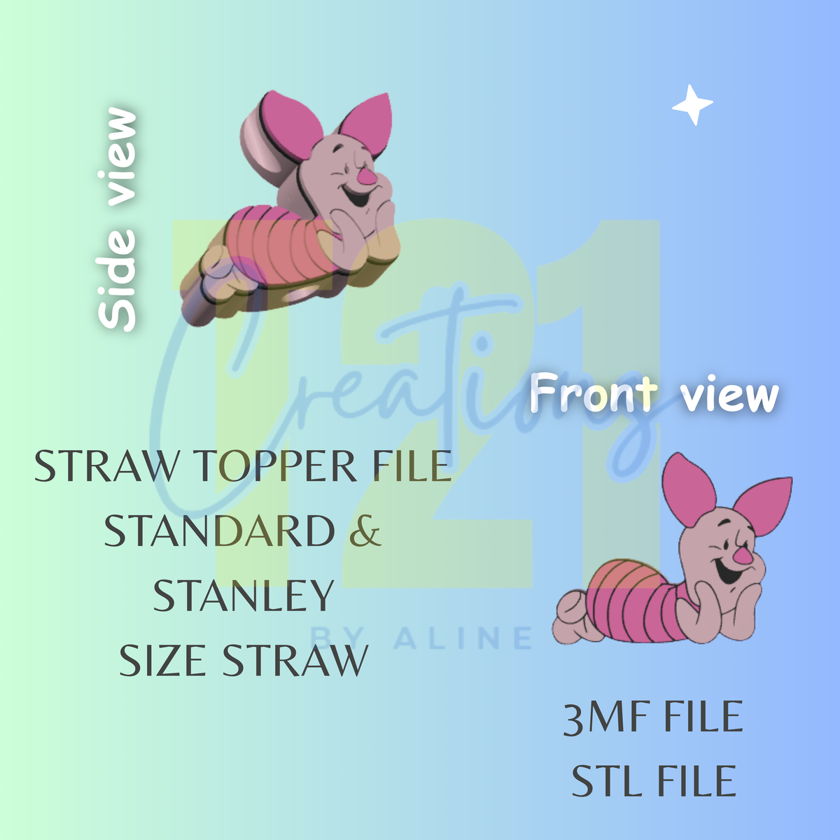 PIGGY 3 STRAW TOPPER STL FILE