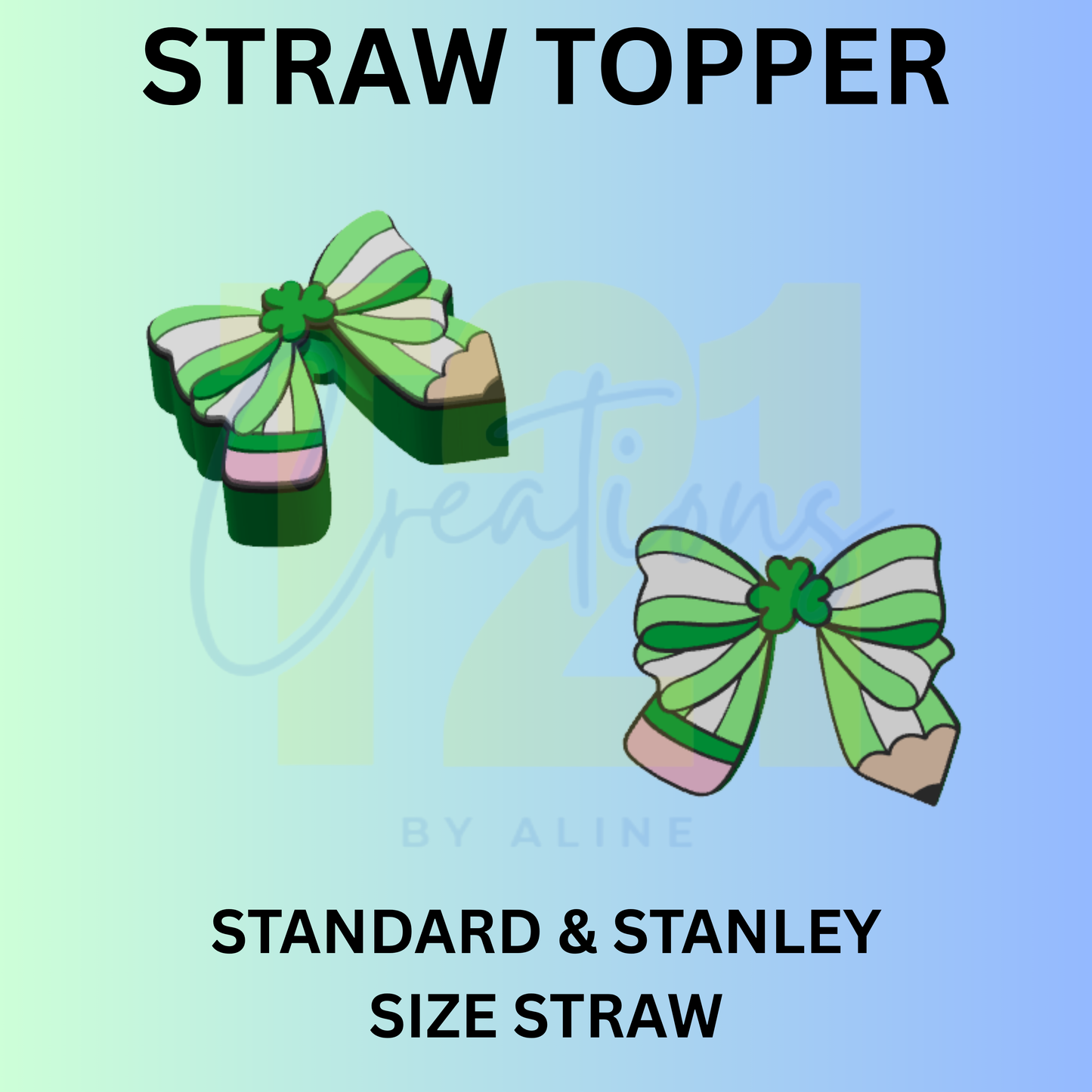 CLOVER PENCIL BOW STRAW TOPPER