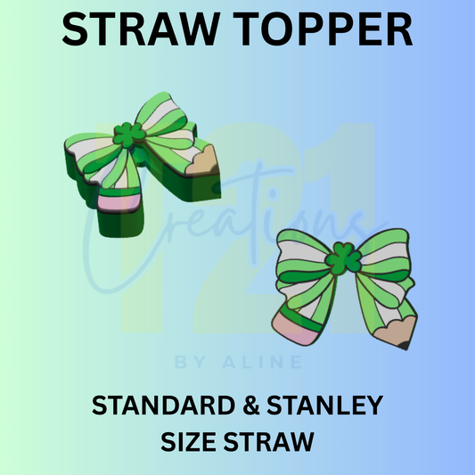 CLOVER PENCIL BOW STRAW TOPPER