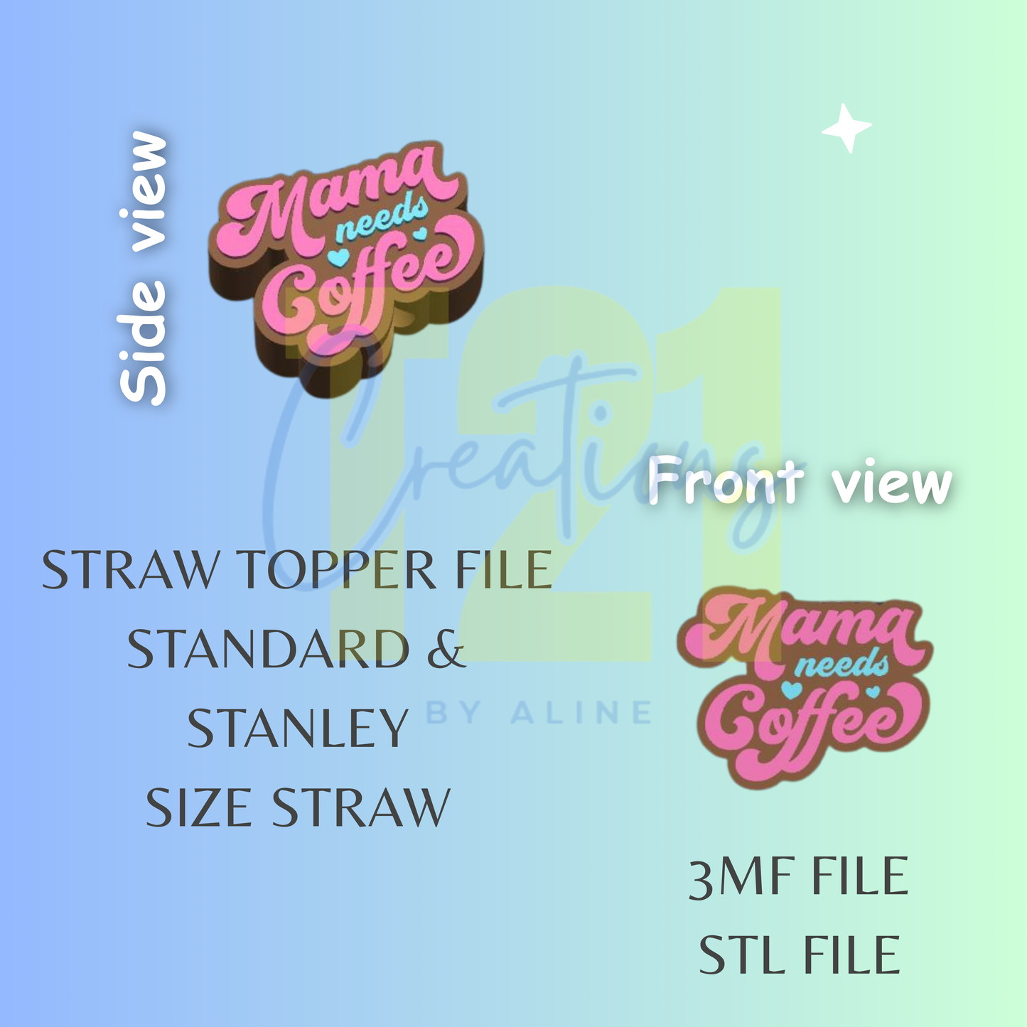 MAMA NEEDS COFFEE STRAW TOPPER STL FILE