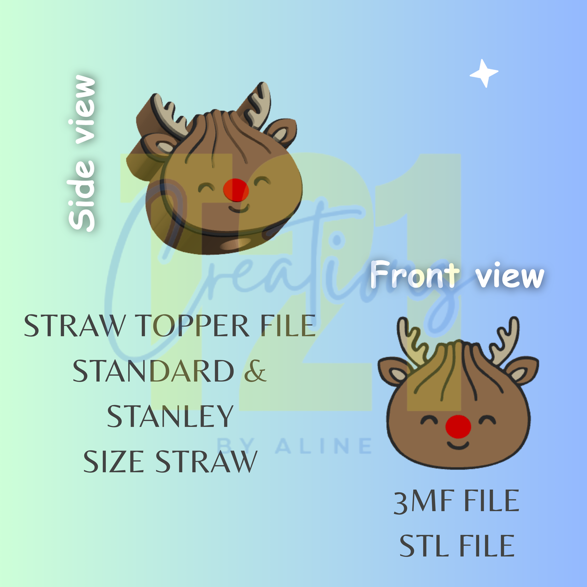 REINDEER DUMPLING STRAW TOPPER STL FILE