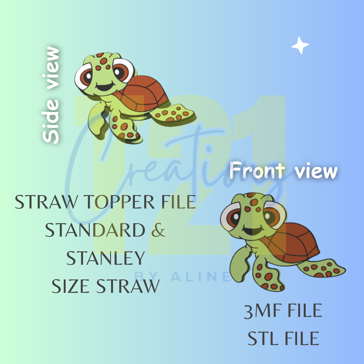 BABY TURTLE STRAW TOPPER STL FILE