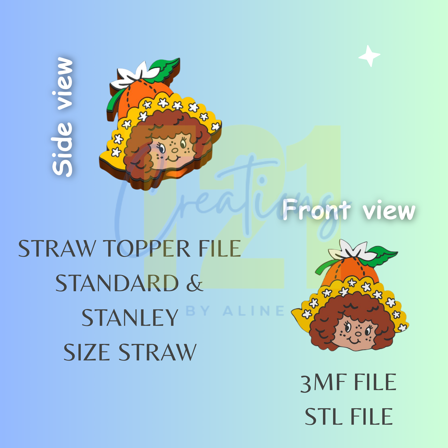 BLOSSOM GIRL STRAW TOPPER STL FILE