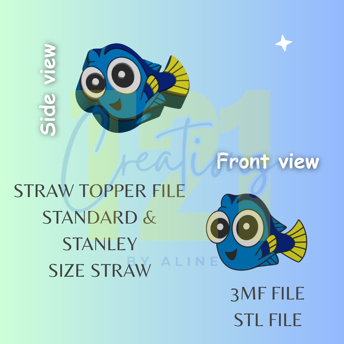 BLUE FISH STRAW TOPPER STL FILE