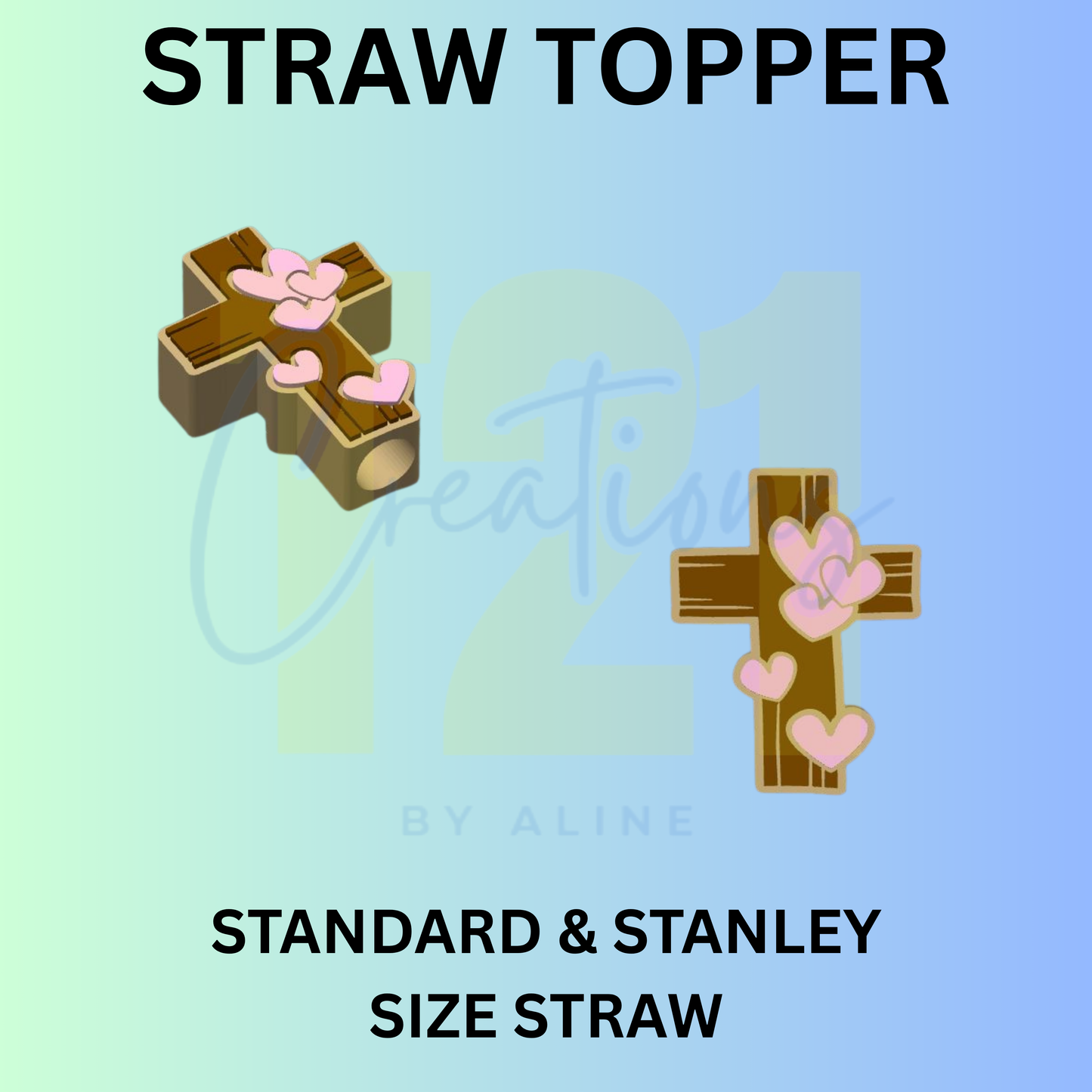 CROSS WITH HEART STRAW TOPPER