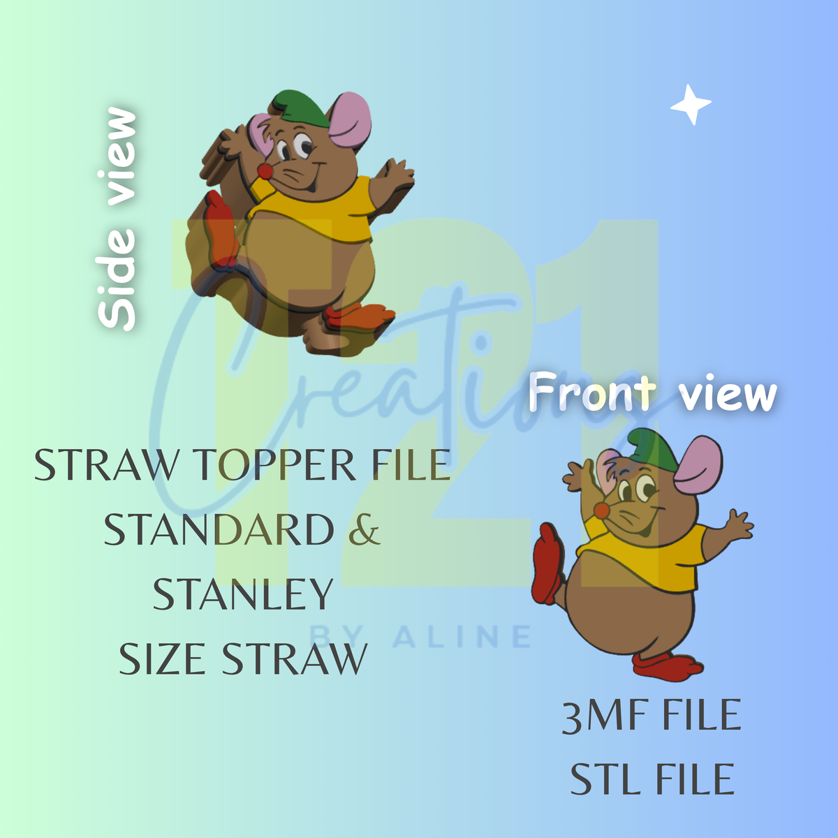 CUTE MOUSE STRAW TOPPER STL FILE