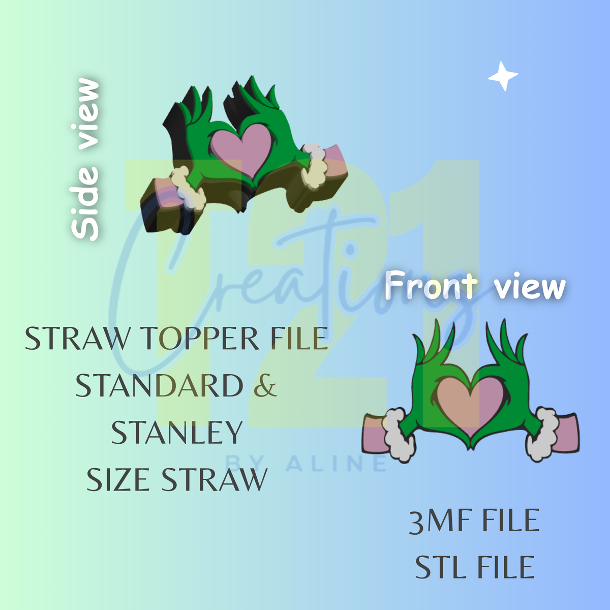 GROUCH HAND HEART STRAW TOPPER STL FILE