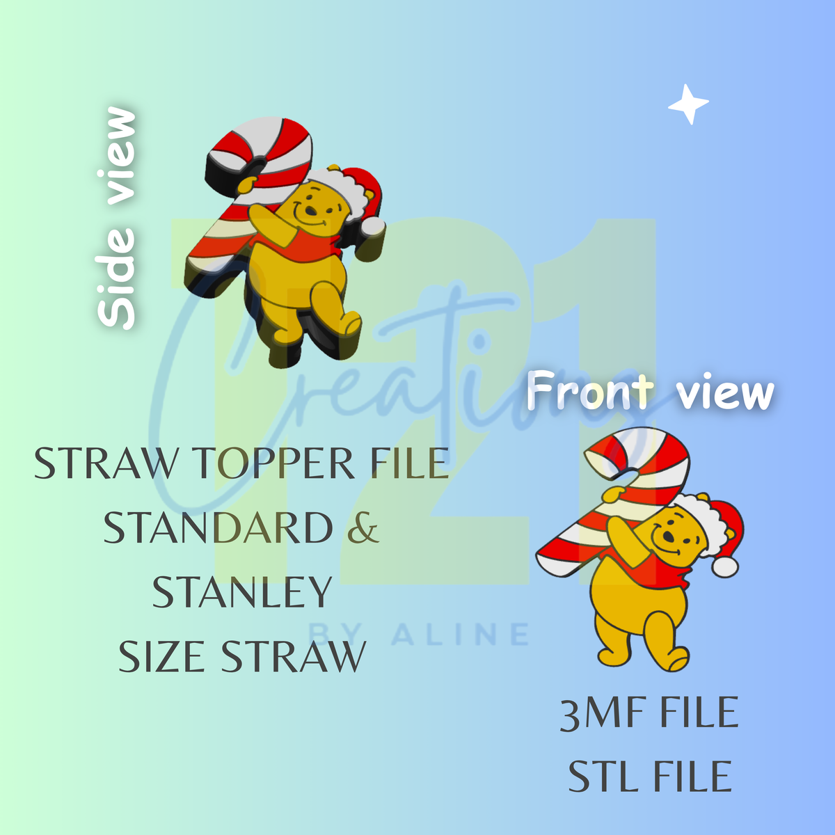 XMAS YELLOW BEAR 2 STRAW TOPPER STL FILE