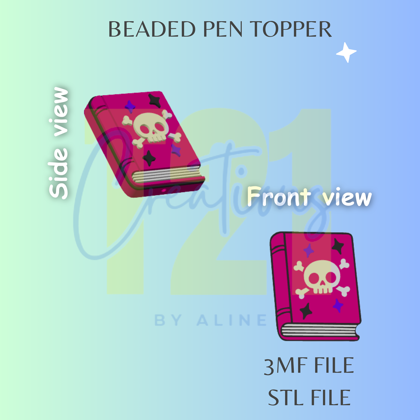 SPOOKY BOOK PEN TOPPER STL FILE