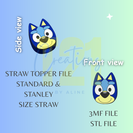 BLUE AND YELLOW DOG STRAW TOPPER STL FILE