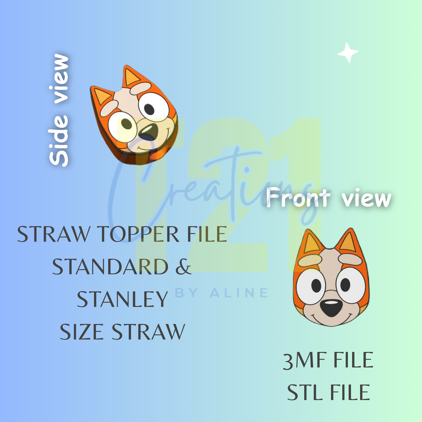 BLUE AND YELLOW DOG STRAW TOPPER STL FILE