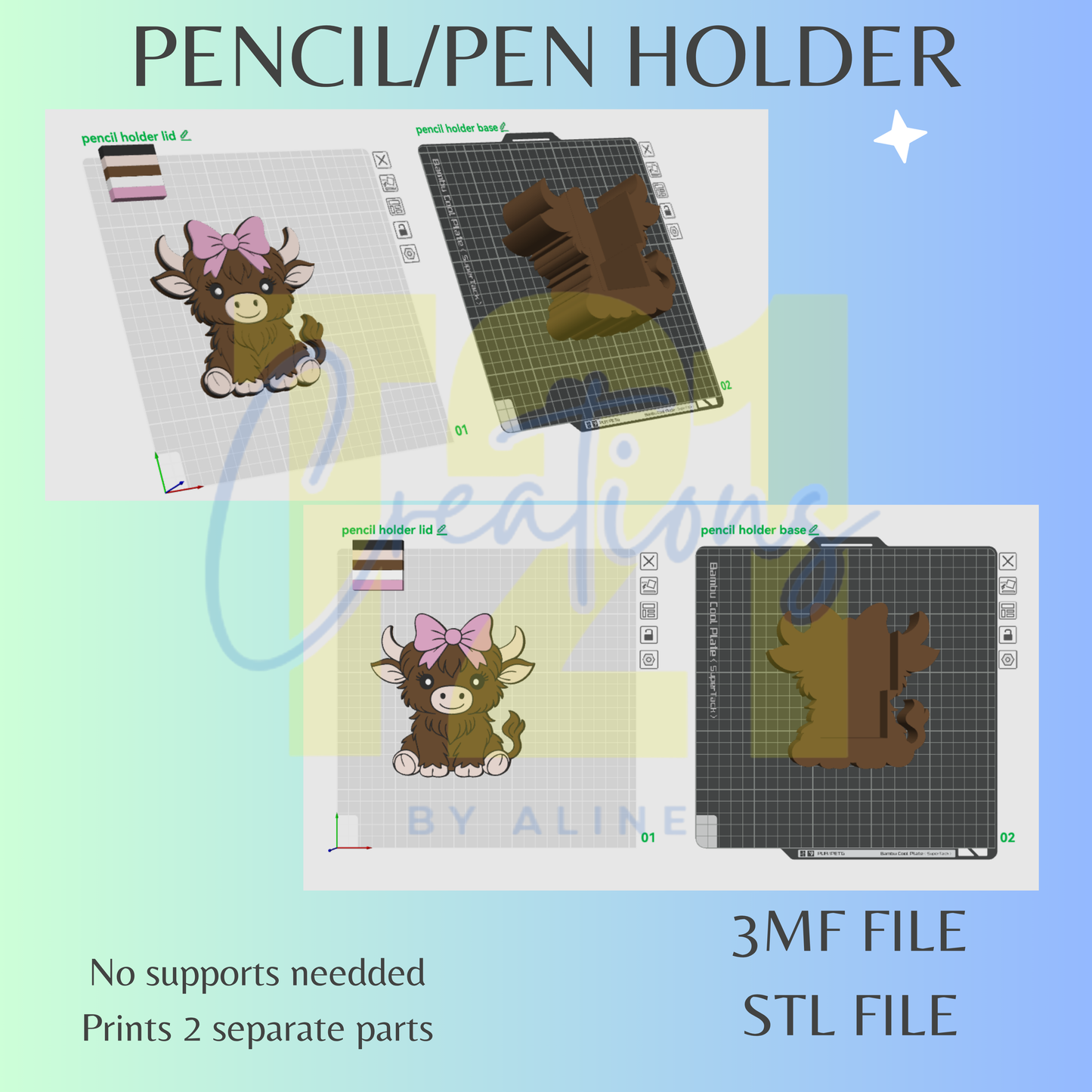 COQUETTE COW PENCIL HOLDER STL FILE