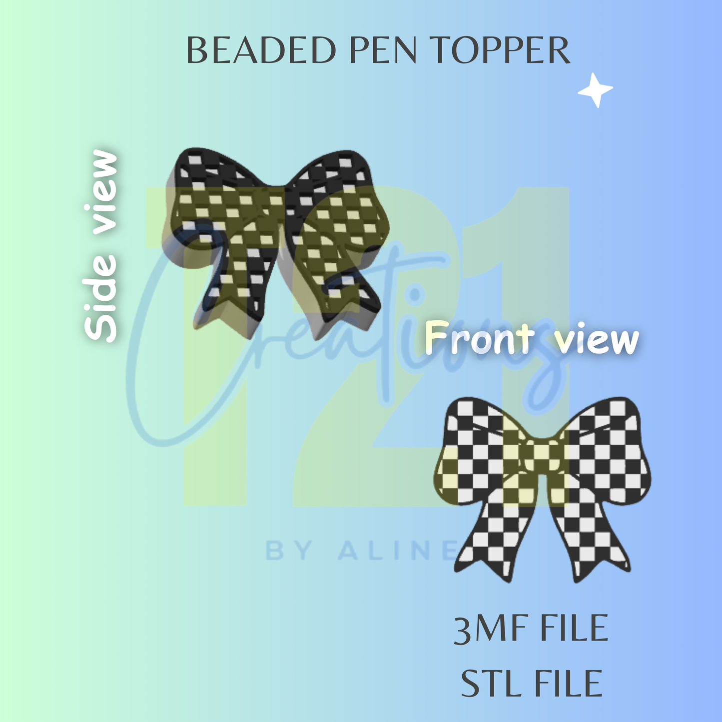 CHECKERED BOW PEN TOPPER STL FILE