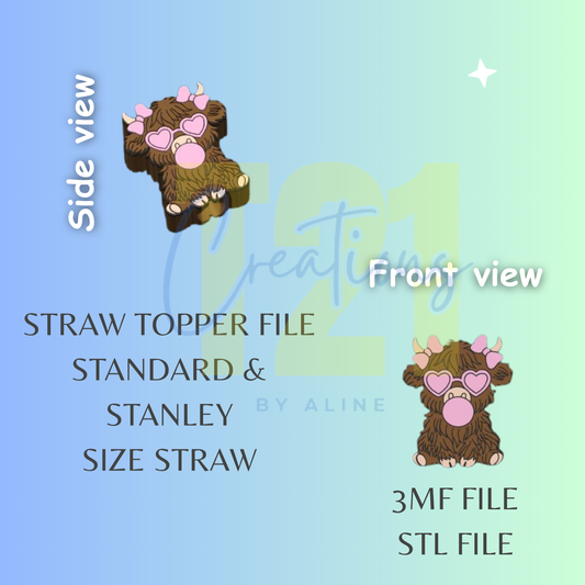 VDAY COW STRAW TOPPER STL FILE