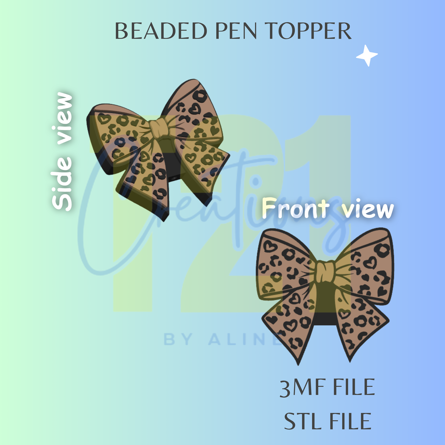 ANIMAL PRINT BOW 2 PEN TOPPER STL FILE