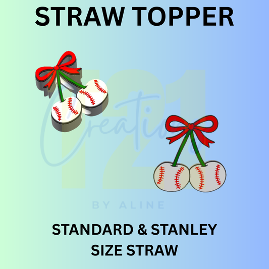 BASEBALL/SOFTBALL CHERRIES STRAW TOPPER