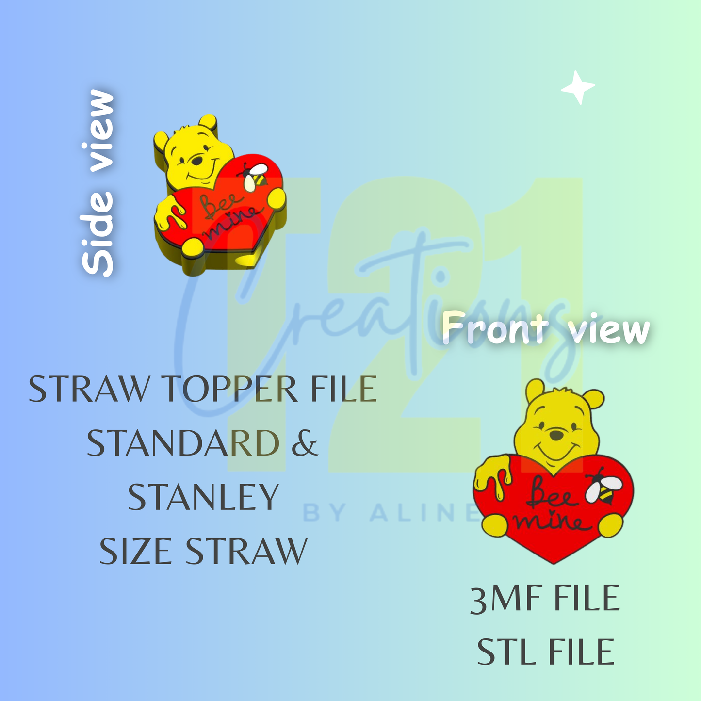 BEE MINE BEAR STRAW TOPPER STL FILE