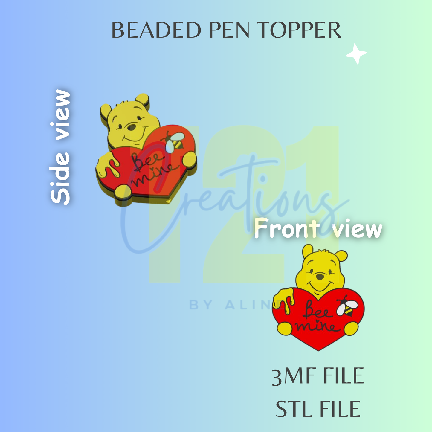 BEE MINE BEAR PEN TOPPER STL FILE