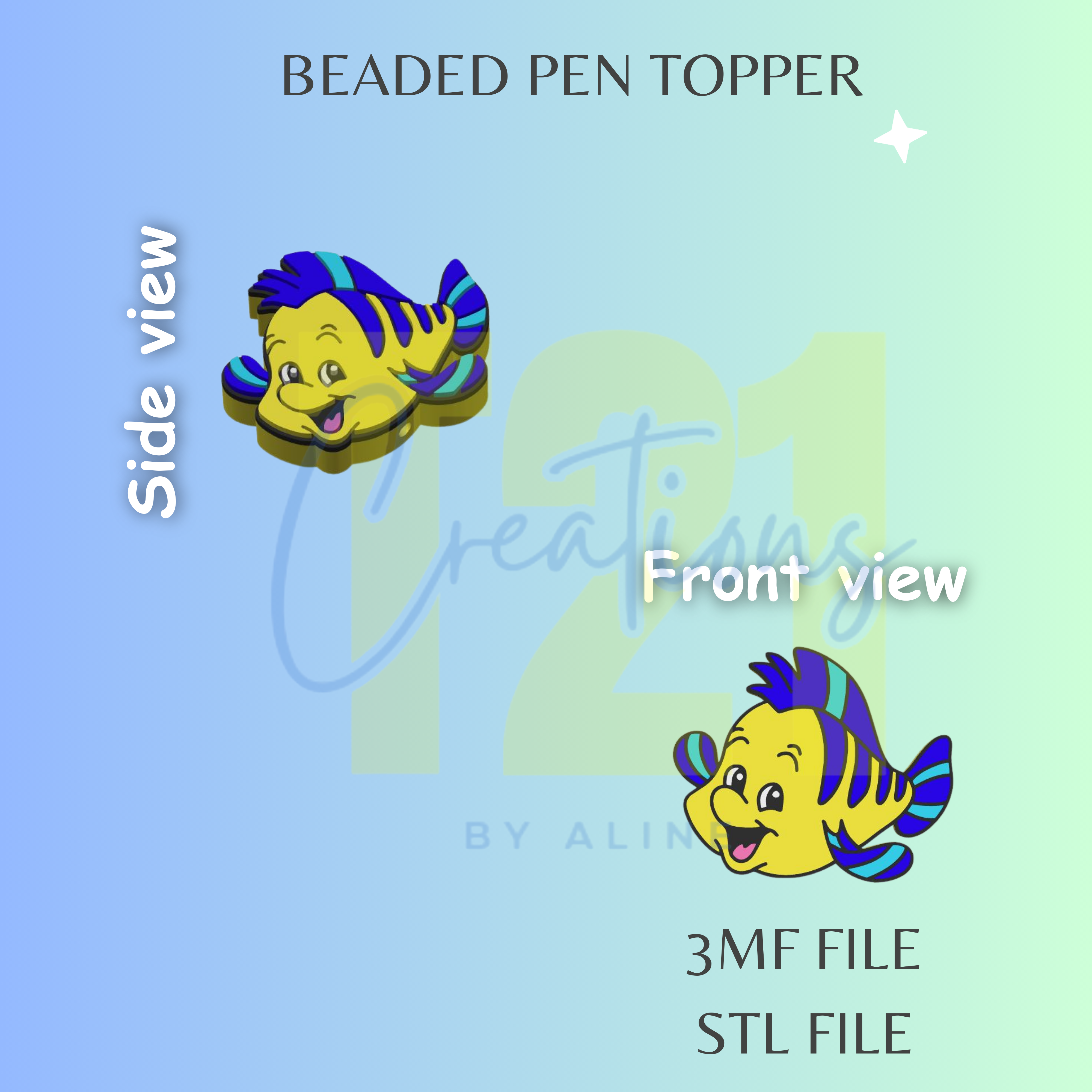 YELLOW FISH PEN TOPPER STL FILE – T21 CREATIONS BY ALINE