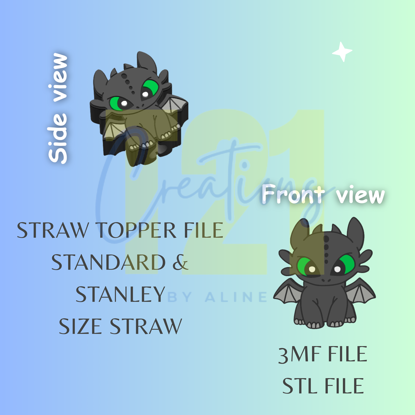 BABY DRAGON STRAW TOPPER STL FILE