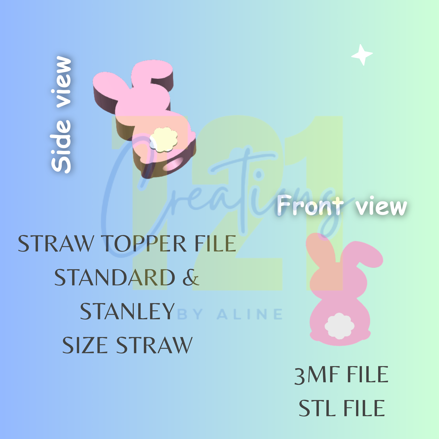 BUNNY TAIL STRAW TOPPER STL FILE