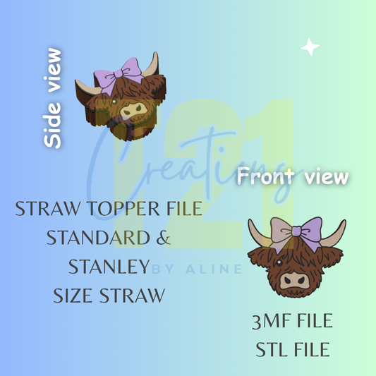 BOW COW FACE STRAW TOPPER STL FILE