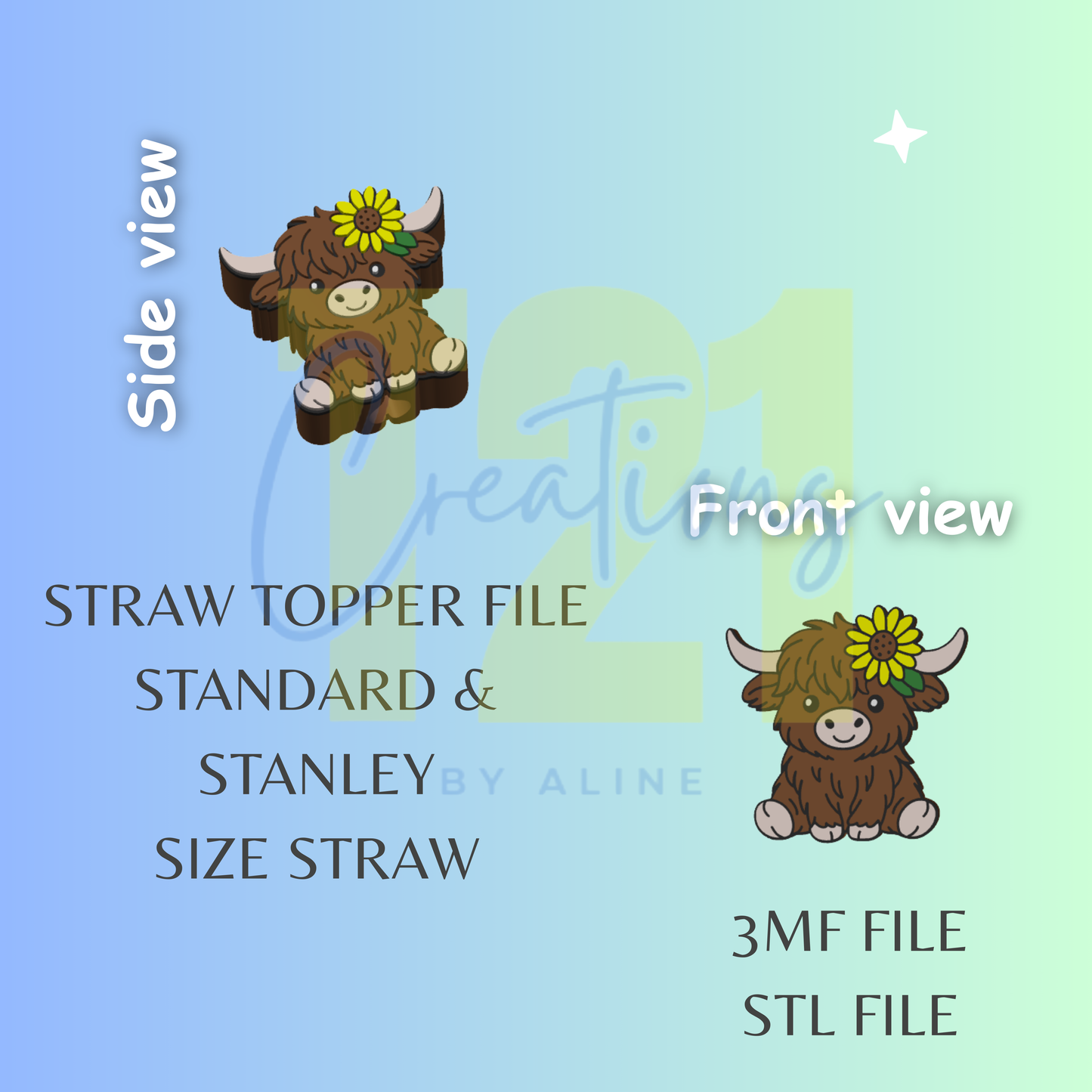 SUNFLOWER COW STRAW TOPPER STL FILE