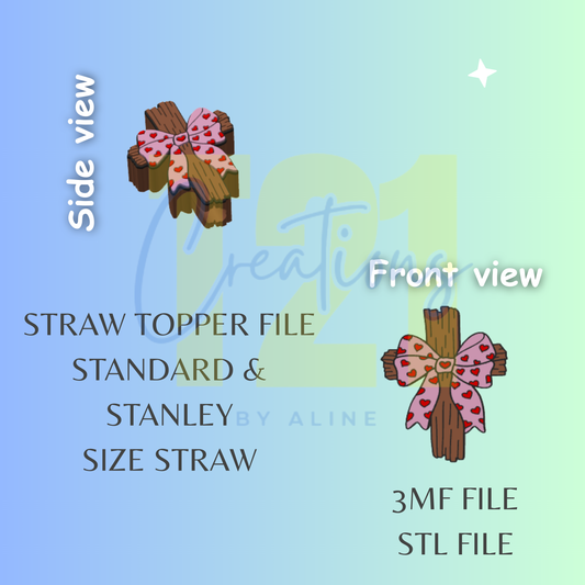 CROSS WITH BOW STRAW TOPPER STL FILE