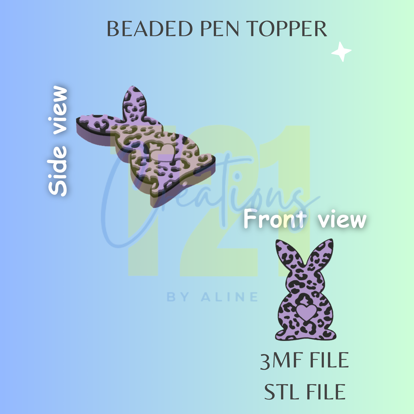 ANIMAL PRINT BUNNY PEN TOPPER STL FILE