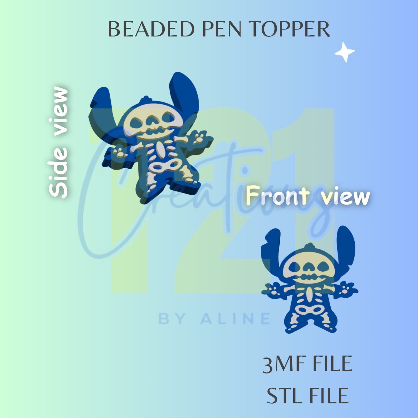 BLUE ALIEN SKELETON PEN TOPPER STL FILE
