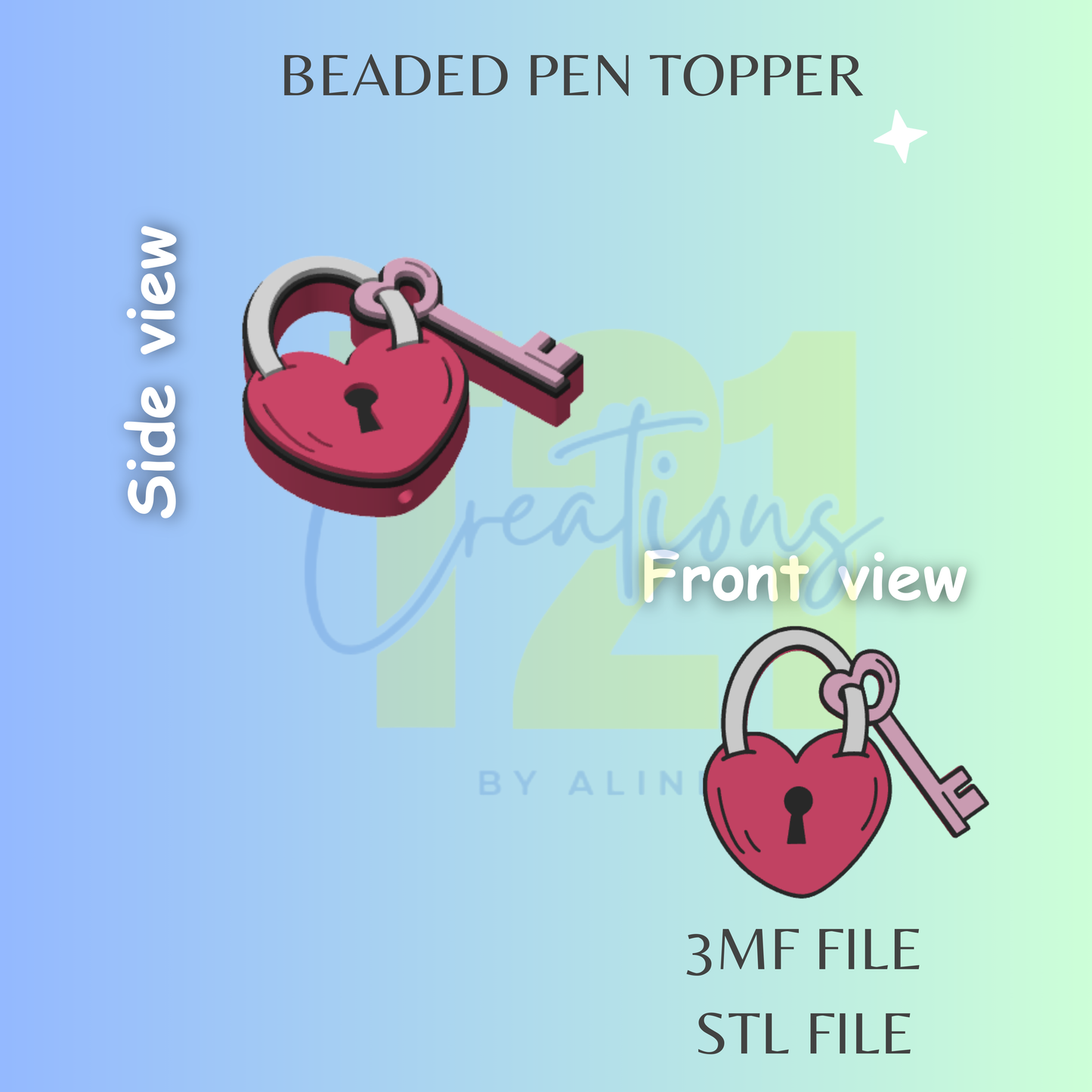 HEART LOCK PEN TOPPER STL FILE