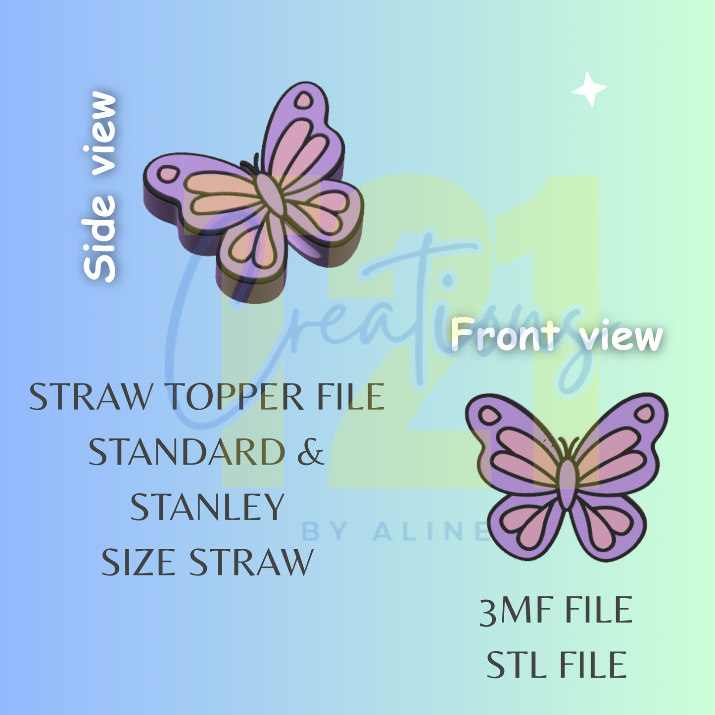 BUTTERFLY STRAW TOPPER STL FILE