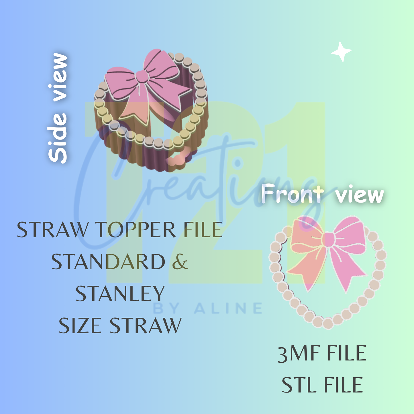 PEARL HEART STRAW TOPPER STL FILE