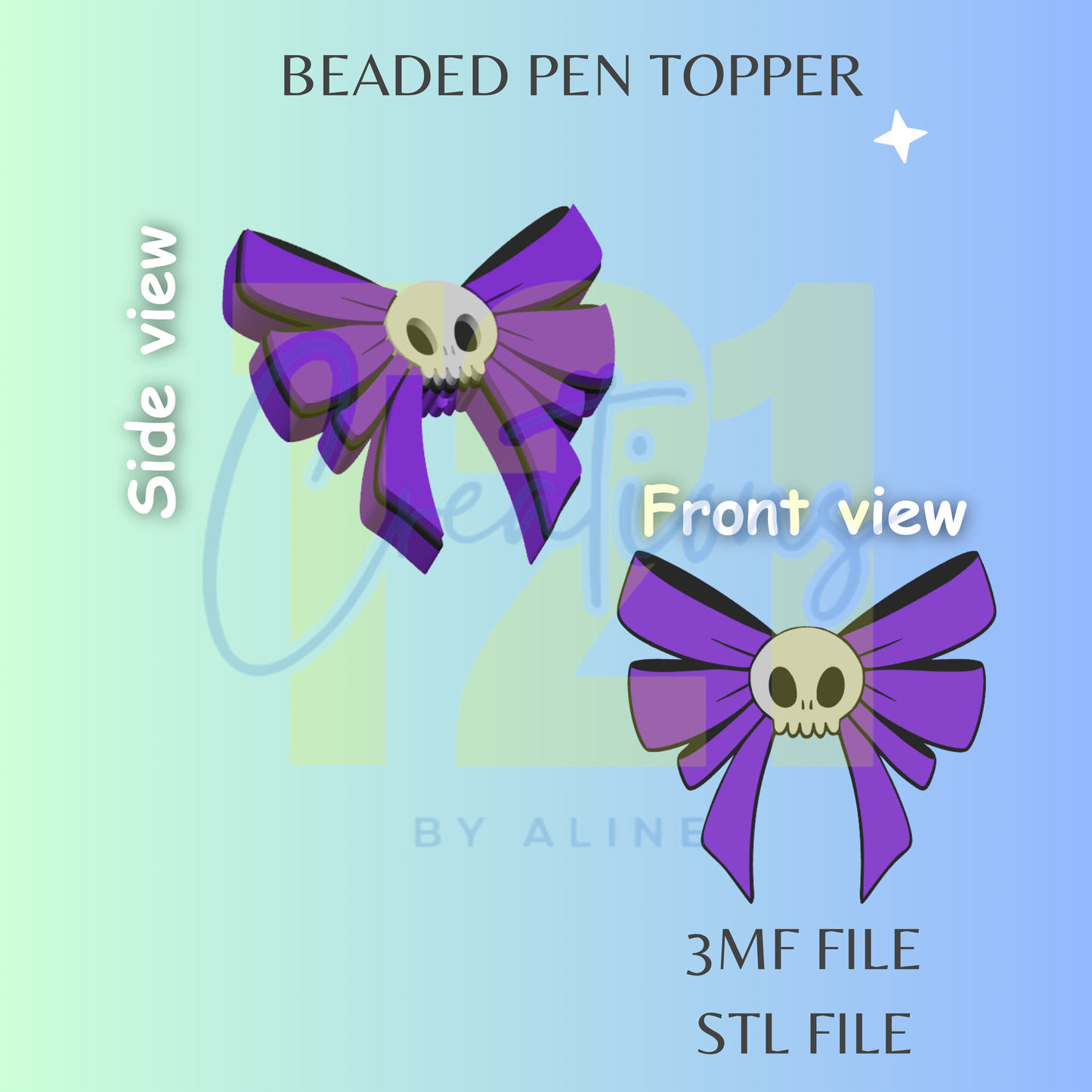 SKELLY BOW PEN TOPPER STL FILE