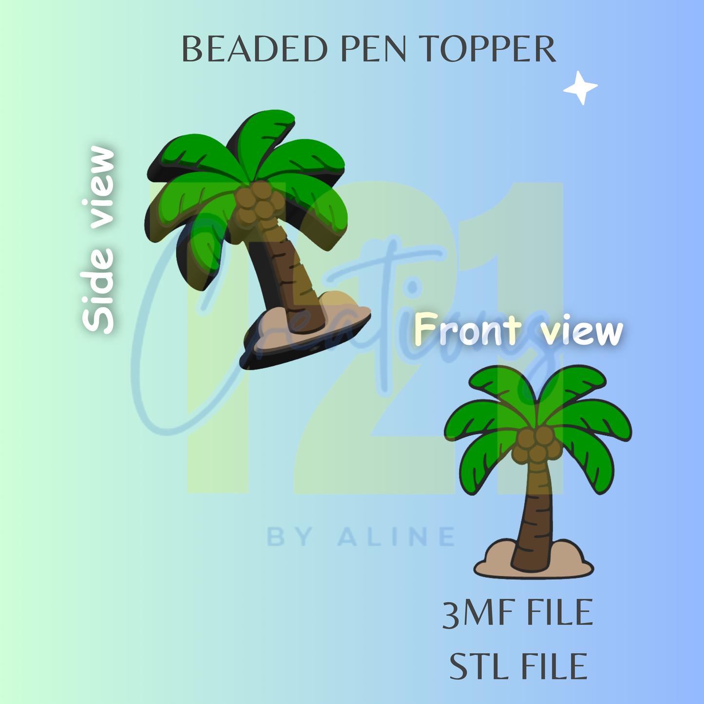 PALM TREE PEN TOPPER STL FILE
