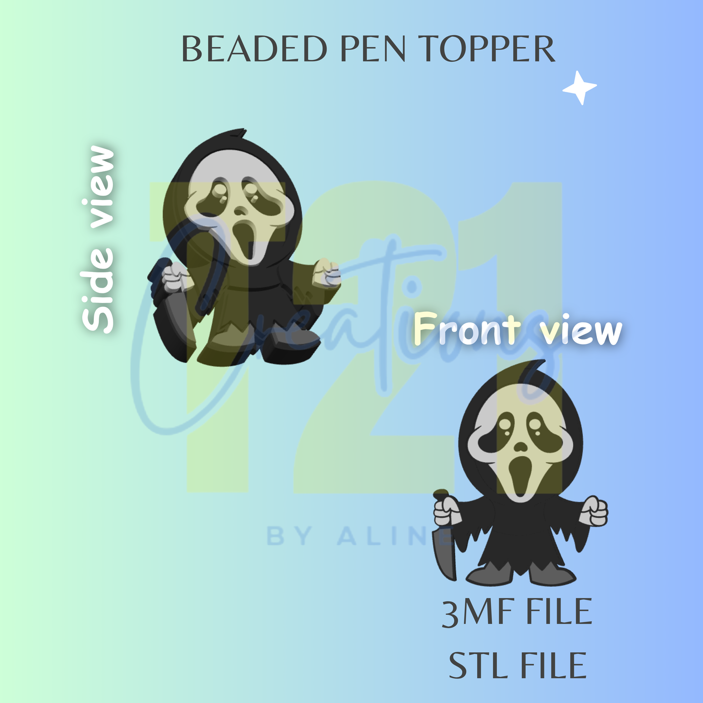 BABY FACE GHOST PEN TOPPER STL FILE