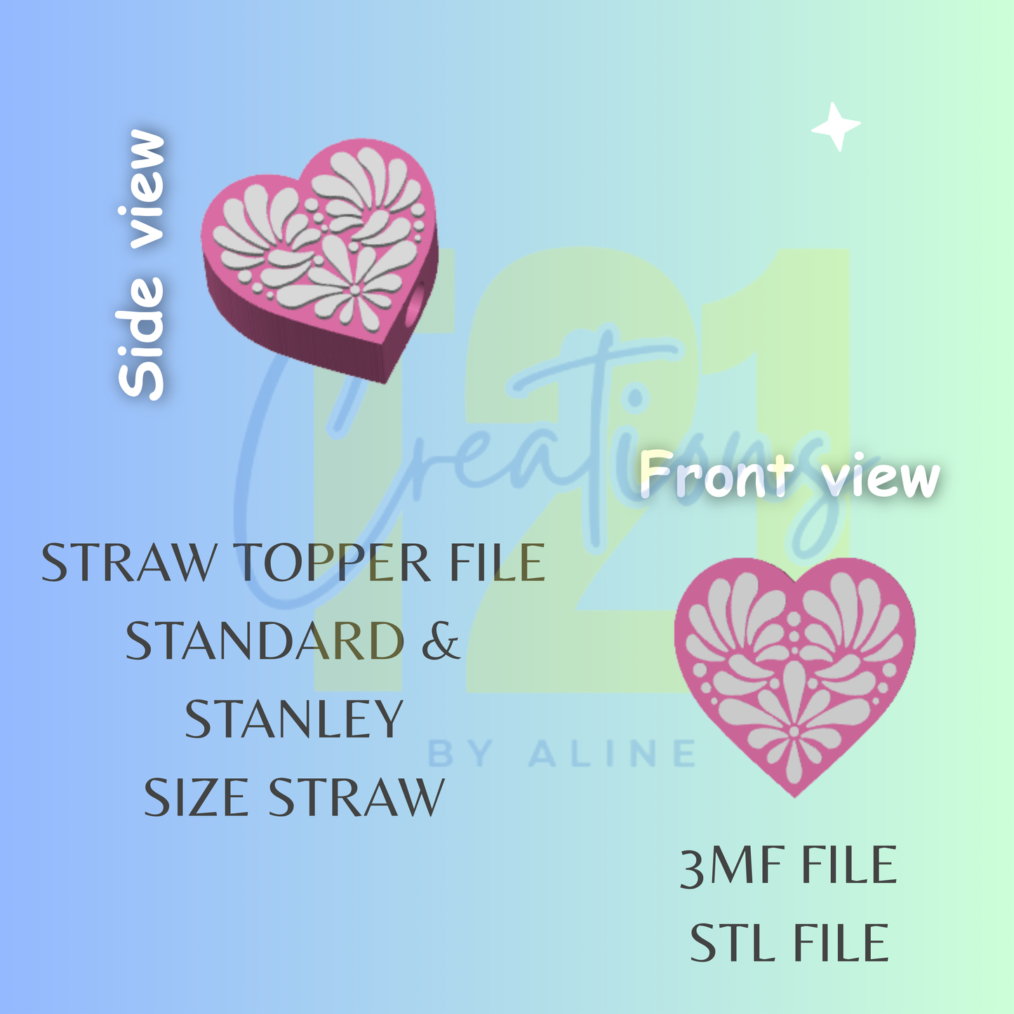 TALAVERA HEART STRAW TOPPER STL FILE