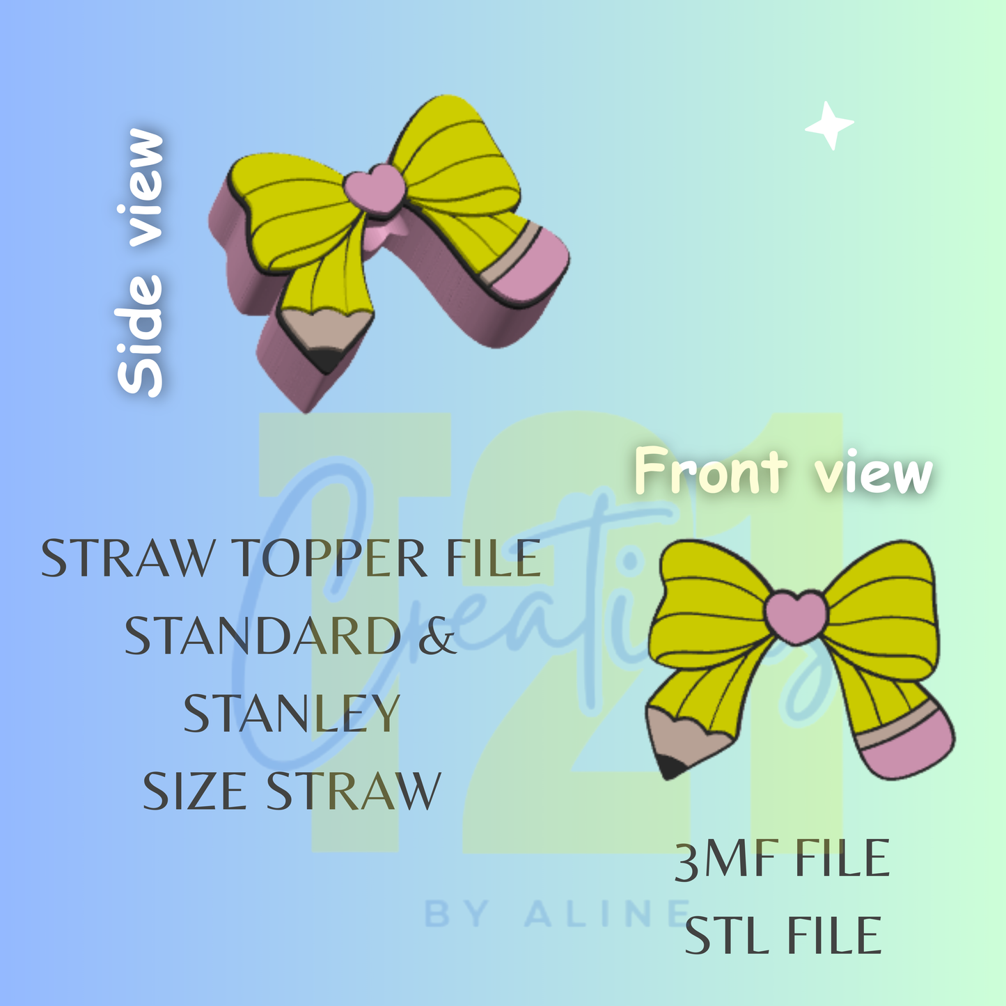 PENCIL BOW 2 STRAW TOPPER STL FILE