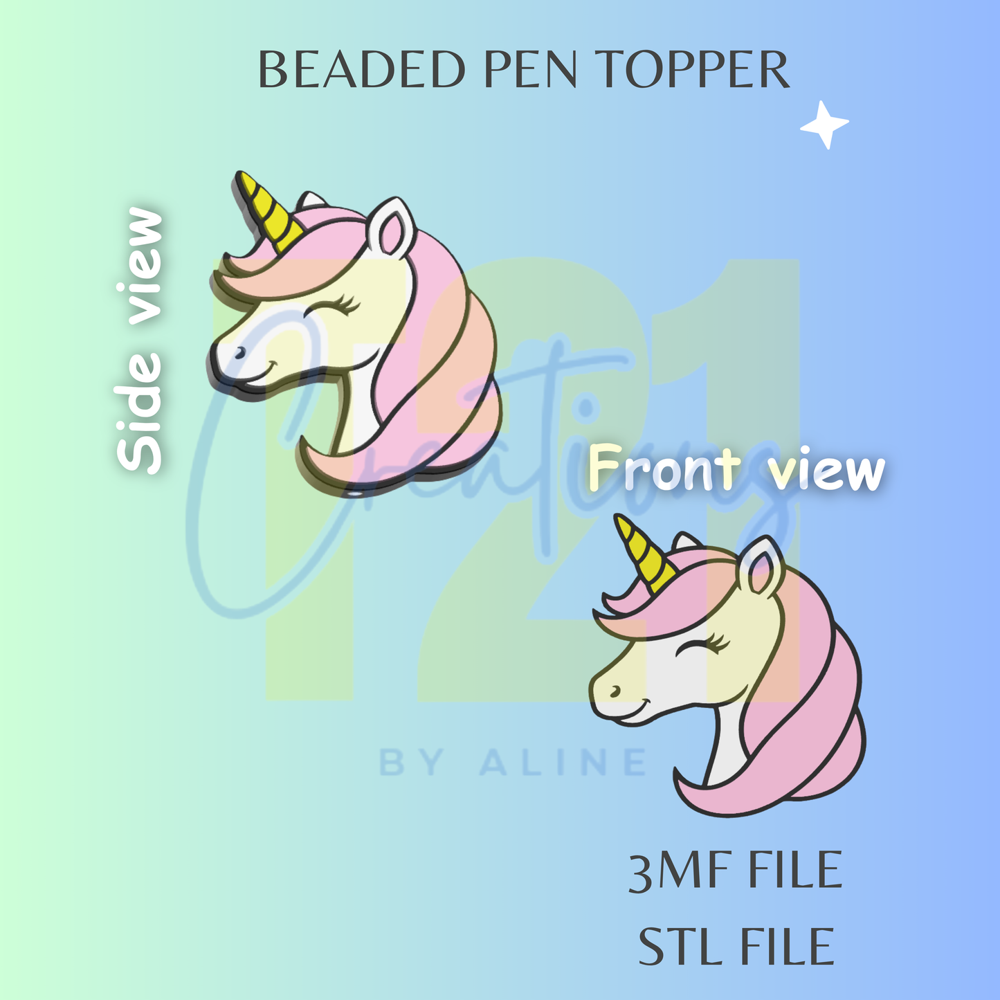 UNICORN 2 PEN TOPPER STL FILE