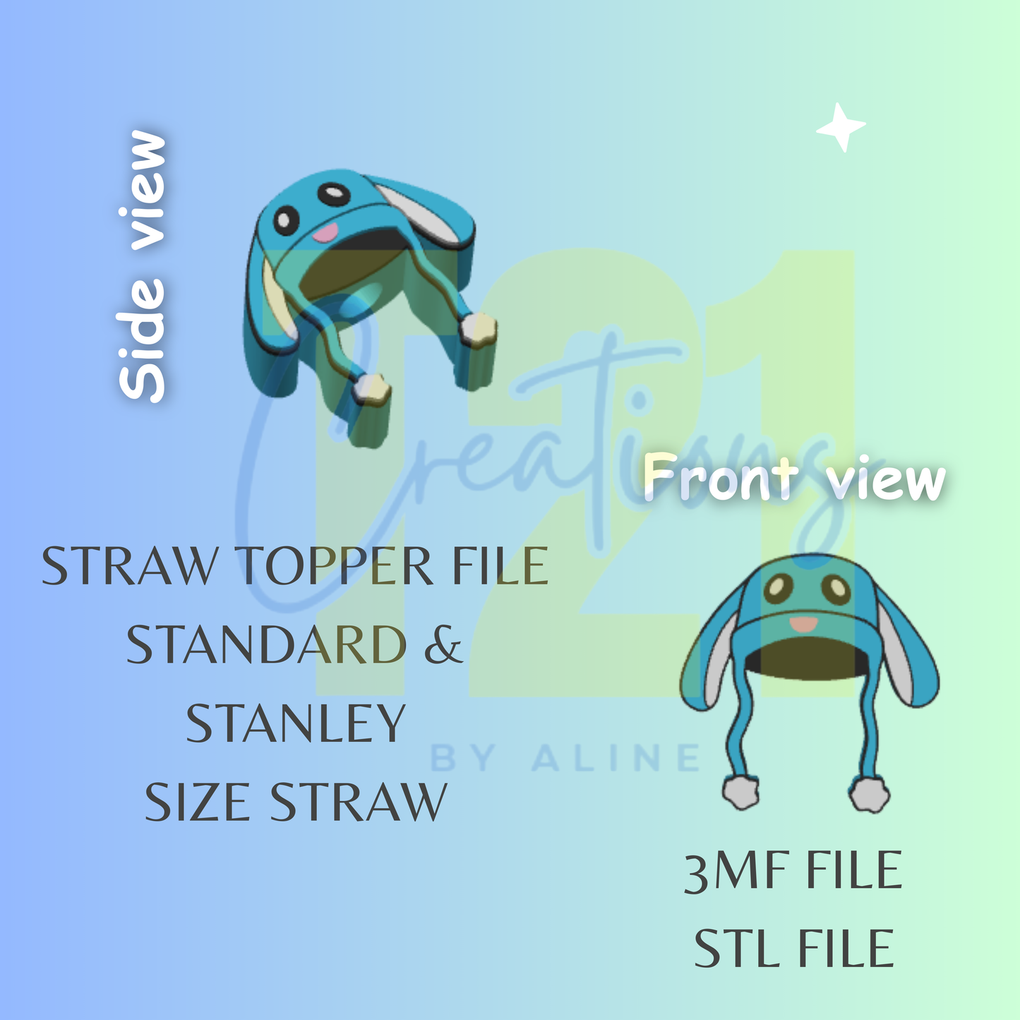 BLUE BUNNY HAT STRAW TOPPER STL FILE