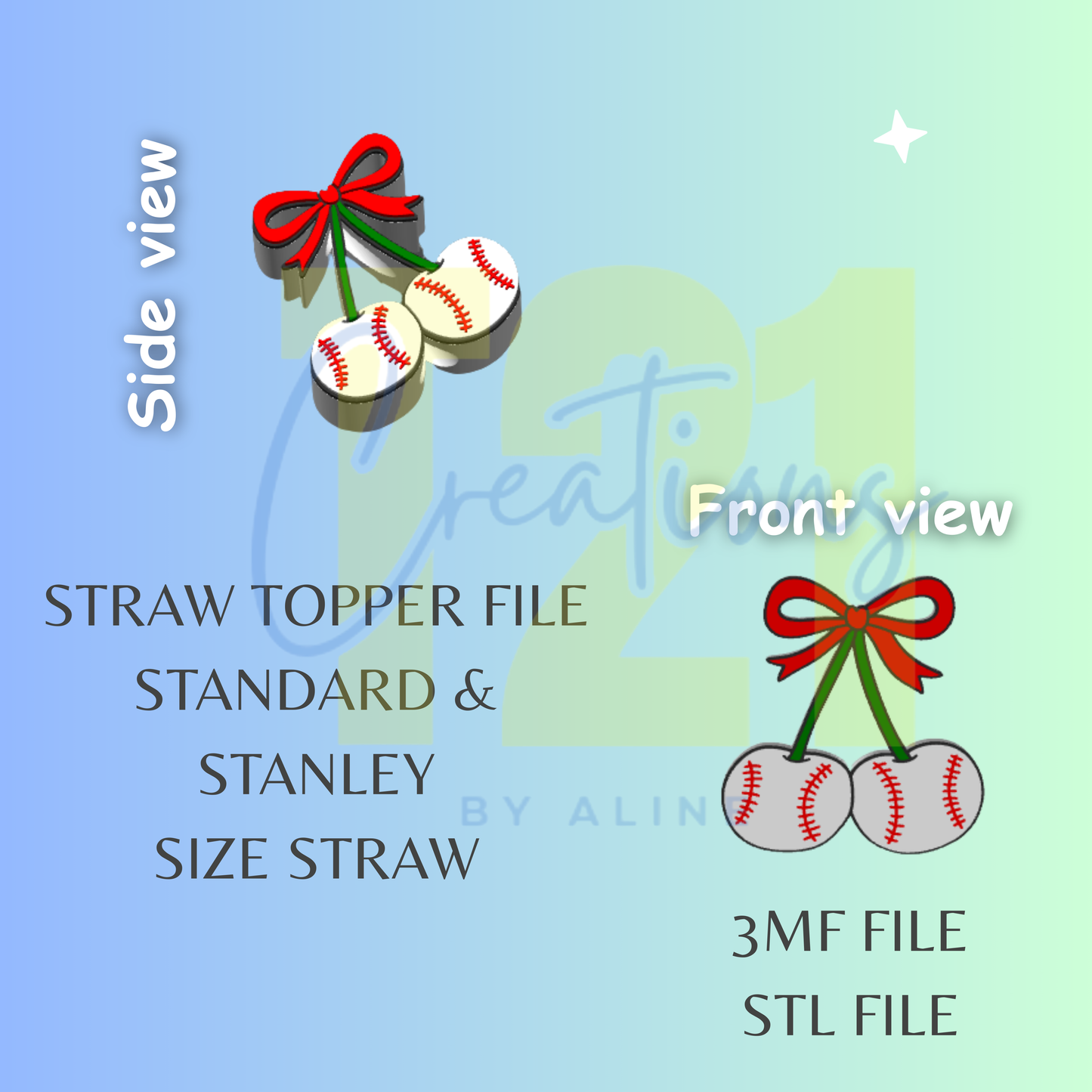 BASEBALL/SOFTBALL CHERRIES STRAW TOPPER STL FILE