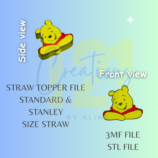 YELLOW BEAR 2 STRAW TOPPER STL FILE
